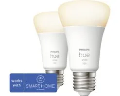 PHILIPS Hue White LED-lamp E27/9,5W A60 Warmwit, 2 Stuks
