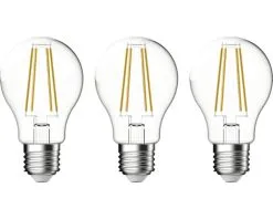 LED Lamp E27/8W A60 Warmwit Helder, 3 Stuks